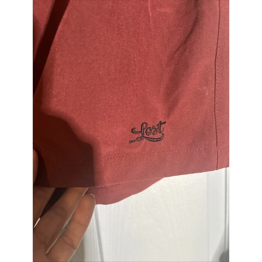 Lost Men's Swim‎ Trunks Unlined Burgundy And Gray Sz 34